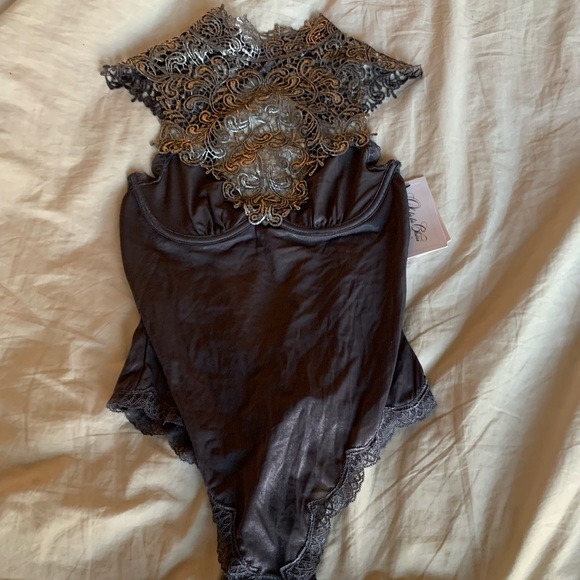 OH LA LA CHERIE Other - Oh La La Cherie sheer gray bodysuit with lace front/top. SMALL NWT